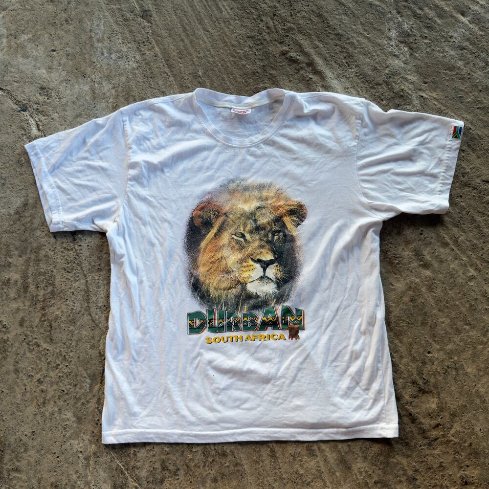 Vintage Durban South Africa Lion Shirt Tourism Novelty Graphic Tee Men's Large